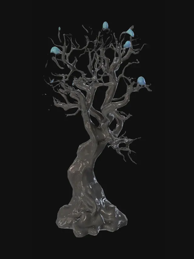 3D model for A sturdy tree made of jagged obsidian