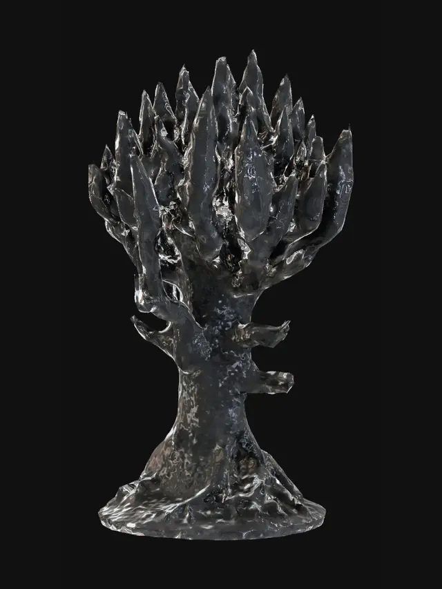 3D model for A sturdy tree made of jagged obsidian