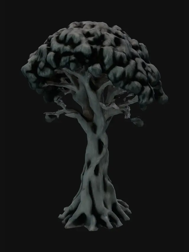 3D model for A sturdy tree made of jagged obsidian