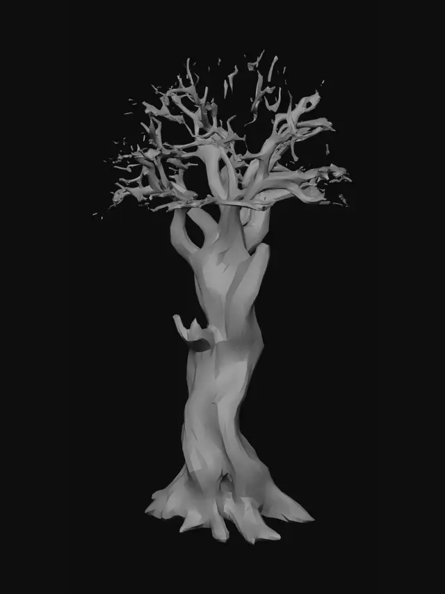 3D model for A sturdy tree made of jagged obsidian and gold veined white marble