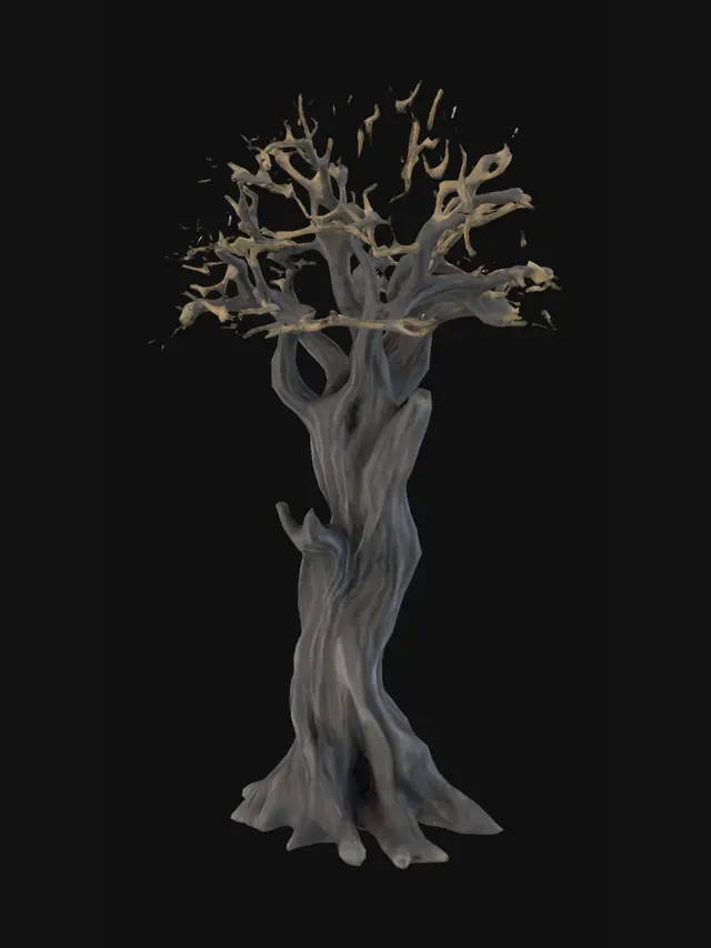 3D model for A sturdy tree made of jagged obsidian and gold veined white marble