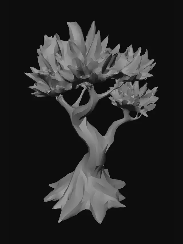 3D model for A sturdy tree made of jagged obsidian and gold veined white marble