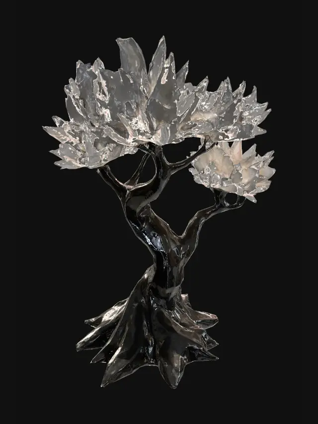 3D model for A sturdy tree made of jagged obsidian and gold veined white marble