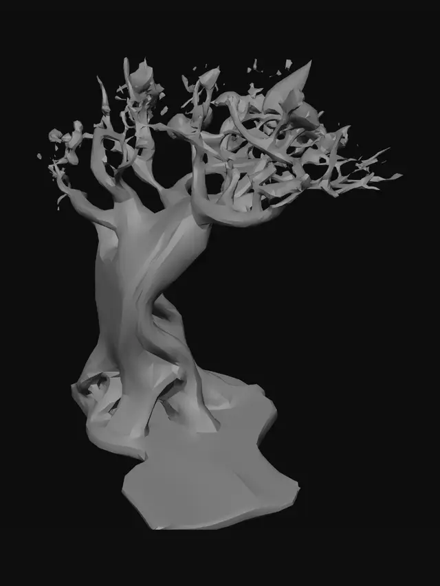3D model for A sturdy tree made of jagged obsidian and gold veined white marble