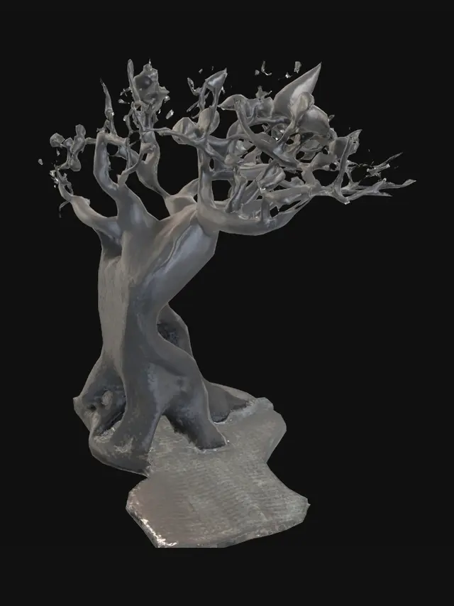 3D model for A sturdy tree made of jagged obsidian and gold veined white marble