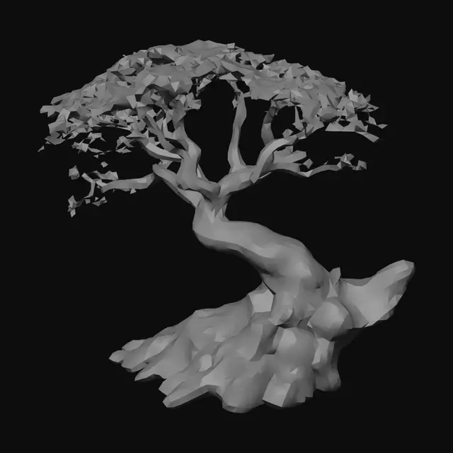 3D model for A sturdy tree made of jagged obsidian