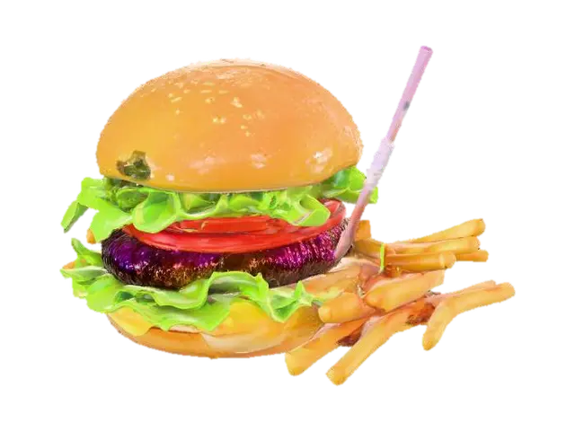 #food#, A galaxy cheesurger with a side of fries and a drink and its all galaxy… - Sparkling 3D model, vytvořený pomocí AI