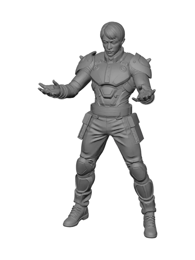 3D model for Design a motor cycle outfit in the style that Bruce Lee made famous (and later homaged by Uma Thurman in Kill Bill). However, I want you to use yellow, red, and black and to achieve a very stylish combination of these colors.
give me a game-ready, photo-realistic render on a white background with front- and back-facking A-poses. We don't want Bruce Lee himself represented so we'll have the helmet on and the face and hair unseen. We want this to be a military garb, a battle-ready soldier's aromored suit, so let's beef it up a bit.