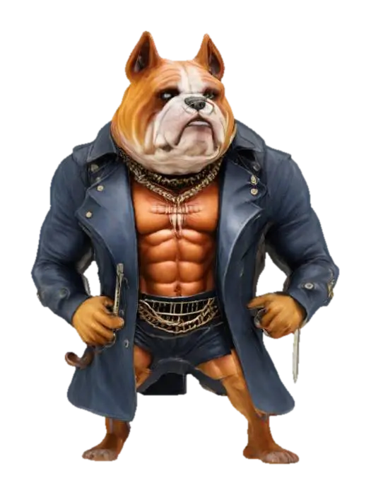 Bulldog Boss 3D model, vytvořený pomocí AI