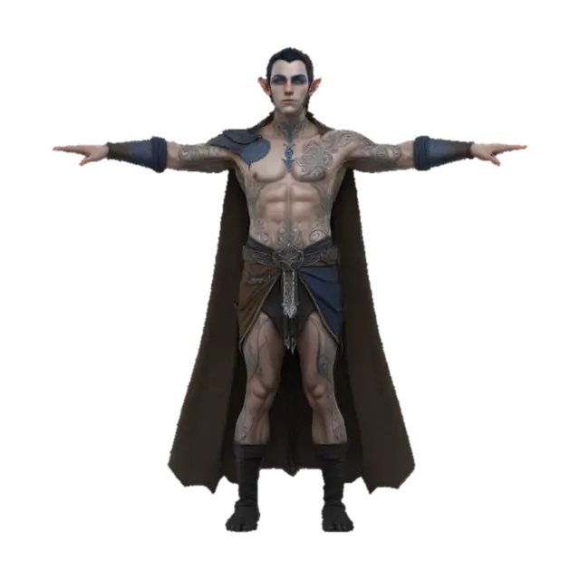 A realistic fantasy character, rendered in exquisite detail, standing in a T-pose… - 3dasset 3D model, vytvořený pomocí AI