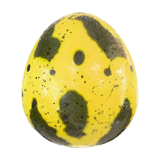 3D model for cave egg, darkish yellow - green in color, dotted with a lot of dark spots