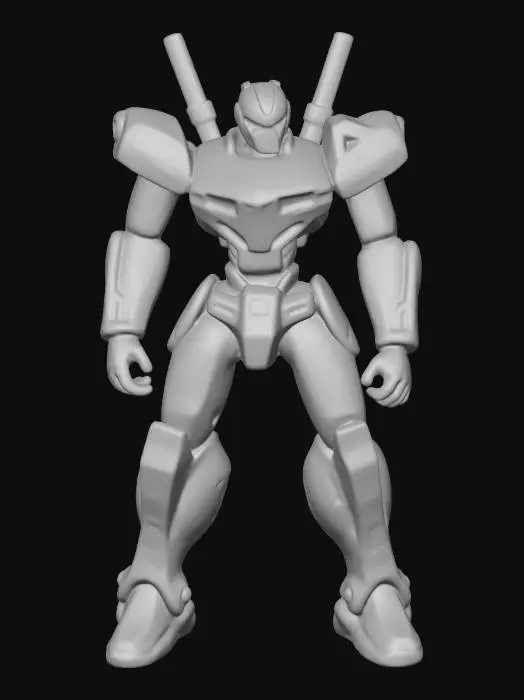 3D model for 3 米高双足机甲,钛合金装甲 + 青色能量线 + 双肩等离子炮