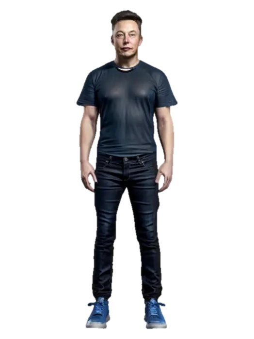 #realistic# Elon Musk, black T-Shirt, black denim pants, Blue Low-top Sneaker,… - Celebrity 3D model, vytvořený pomocí AI