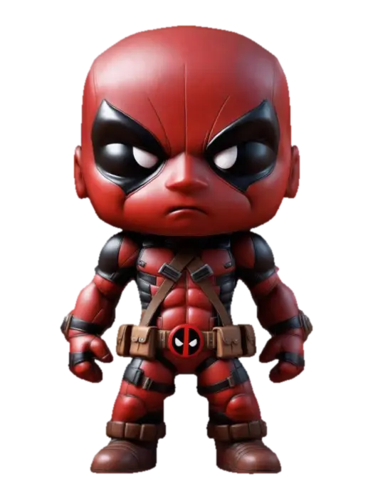 Deadpool. Muscular body. Menacing expression. Chibi art style. Well-proportioned.… 3D model, vytvořený pomocí AI