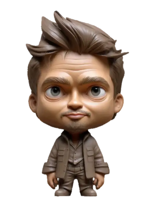 Brad Pitt. Chibi art style. Highly stylized. Ensure all walls and features are at… - Celebrity 3D model, vytvořený pomocí AI