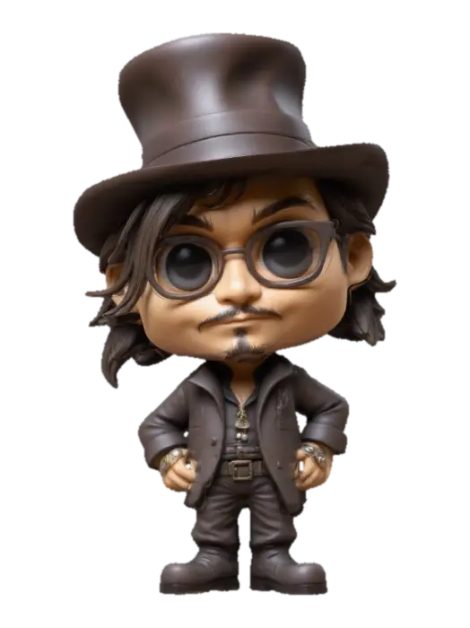 Johnny Depp. Chibi art style. Highly stylized. Ensure all walls and features are at… - 2d 3D model, vytvořený pomocí AI