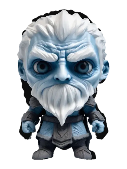 3D model for A White Walker from A Game Of Thrones. Chibi art style. Clearly defined features. Highly stylized. Highly detailed. All walls and features at least 2mm thick. Include bold, recessed features with a depth of at least 2mm. Maintain sharp, clean lines with no unnecessary fine or jagged edges. Design embossed features to rise at least 2mm above the surface. Recess etched details at least 2mm deep for clarity.