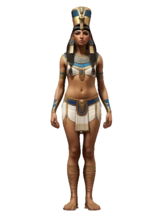Cleopatra, noble graceful body, ancient Egyptian modern sportswear, long combed… 3D model, vytvořený pomocí AI
