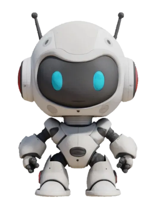 3D model for Robot,Chibi art style. Hand painted designer Vinyl collectible. Clearly defined facial features. Highly detailed. Highly stylized. Ensure all walls and features are at least 2mm thick. Include bold, recessed features with a depth of at least 2mm. Maintain sharp, clean lines with no unnecessary fine or jagged edges. Design embossed features to rise at least 2mm above the surface. Recess etched details at least 2mm deep for clarity. Best detailed mesh., #game figure#, #game figure#