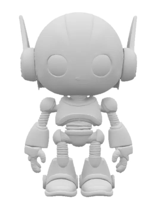 3D model for Robot,Chibi art style. Hand painted designer Vinyl collectible. Clearly defined facial features. Highly detailed. Highly stylized. Ensure all walls and features are at least 2mm thick. Include bold, recessed features with a depth of at least 2mm. Maintain sharp, clean lines with no unnecessary fine or jagged edges. Design embossed features to rise at least 2mm above the surface. Recess etched details at least 2mm deep for clarity. Best detailed mesh.