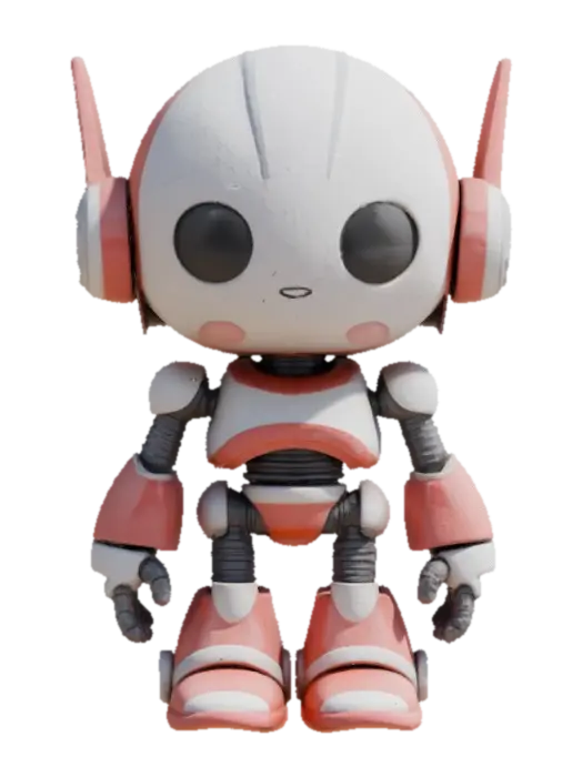 3D model for Robot,Chibi art style. Hand painted designer Vinyl collectible. Clearly defined facial features. Highly detailed. Highly stylized. Ensure all walls and features are at least 2mm thick. Include bold, recessed features with a depth of at least 2mm. Maintain sharp, clean lines with no unnecessary fine or jagged edges. Design embossed features to rise at least 2mm above the surface. Recess etched details at least 2mm deep for clarity. Best detailed mesh.