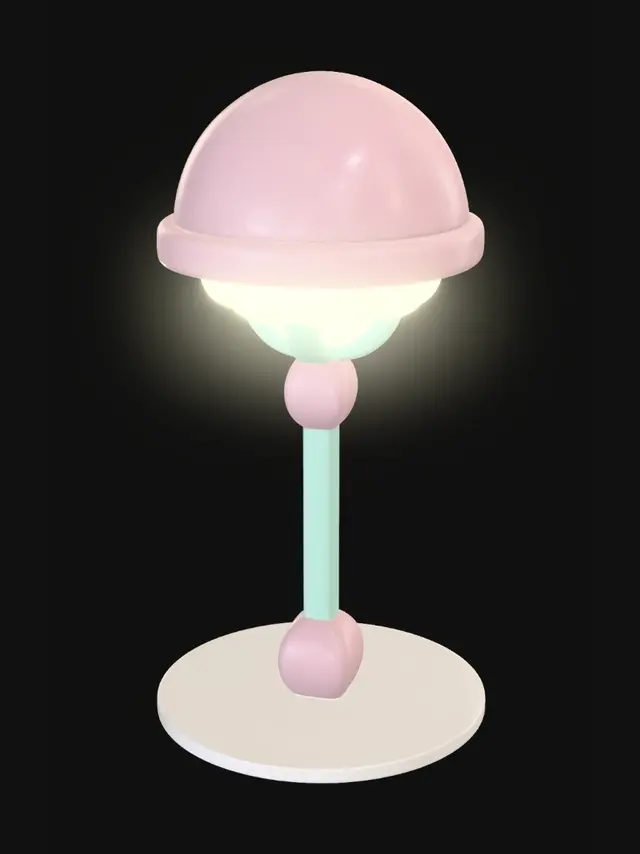 3D model for cute pastel street lamp,
toy city prop,
pink and mint colors,
rounded shapes,
matte plastic material,
simple geometry,
clean white background