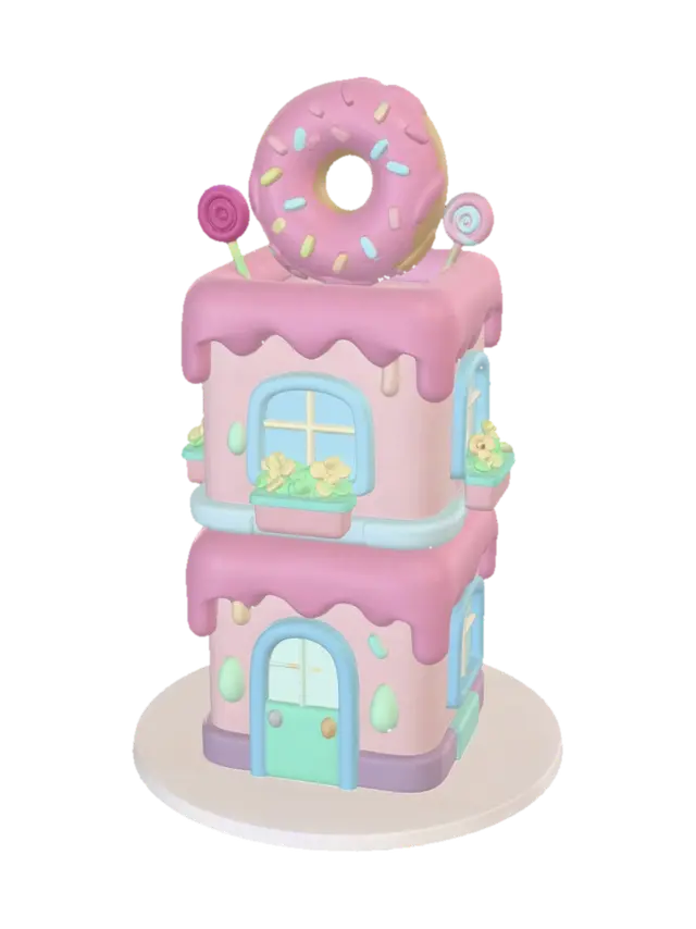 3D-модель cute pastel donut shop, toy building, large donut sign on the roof, pink frosting… - Rounded, сгенерированная ИИ