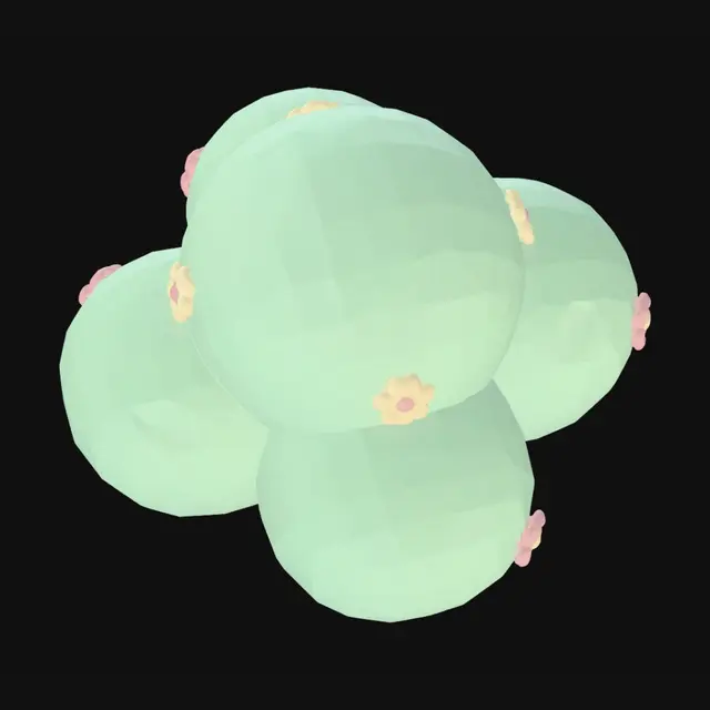 3D model for cute pastel toy tree,
round fluffy shape,
mint green foliage,
matte plastic material,
simple geometry,
clean white background,
isometric view