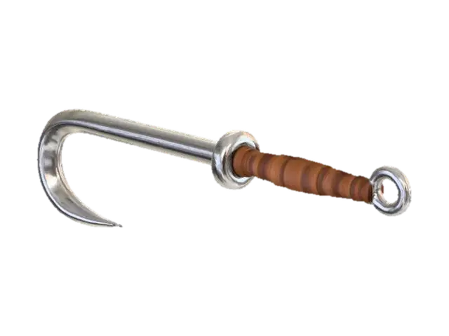 3D model for Steel meathook, brown leather handle.