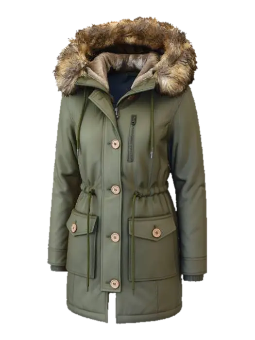 Olive Utility Parka - Drawstring-3D-modell, genererad av AI