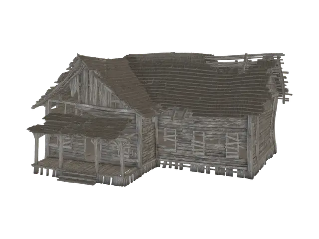 Abandoned Frontier Homestead - Overgrowth 3D model, vytvořený pomocí AI