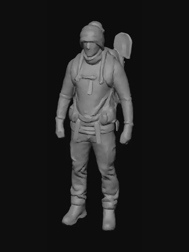 3D model for Hiker in winter gear with backpack and shovel