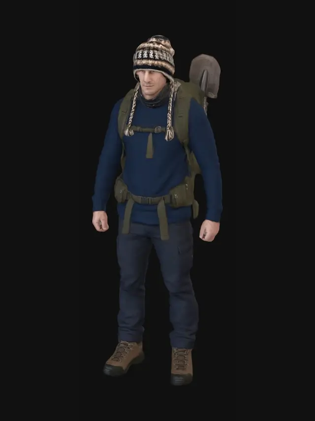 3D model for Hiker in winter gear with backpack and shovel