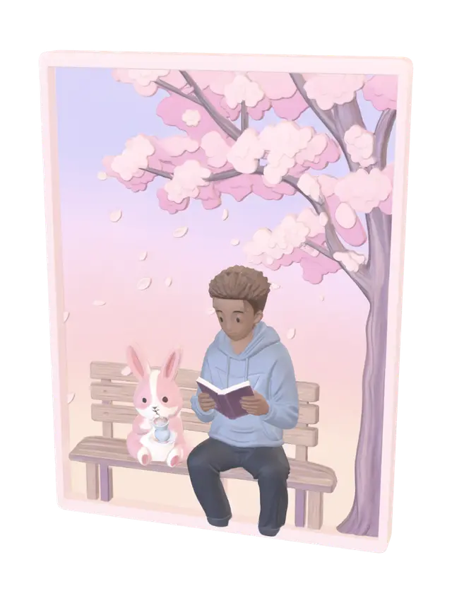 GUY READING WITH PET - Plaque 3D model, vytvořený pomocí AI