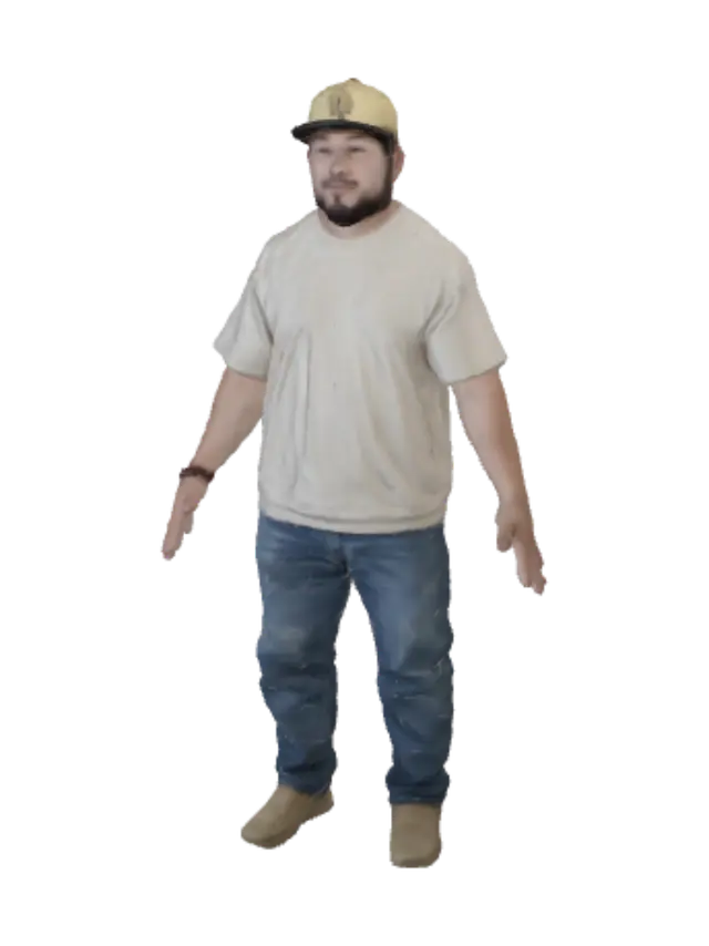3D model for Man in Beige T-Shirt in a Parking Lot
