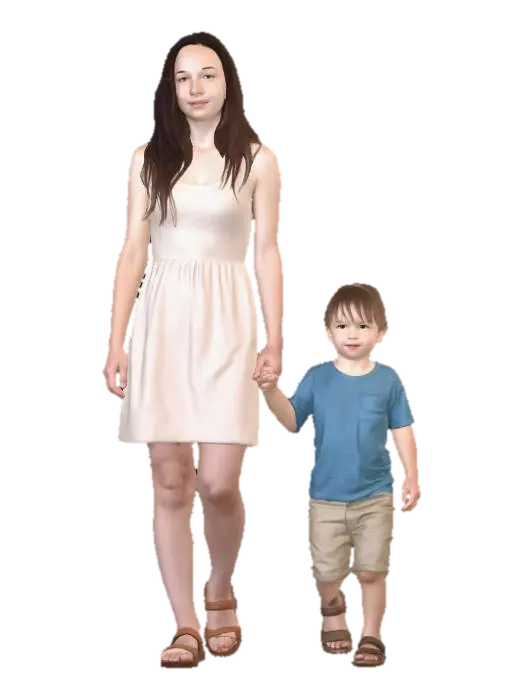 Mother and Son Walking Hand in Hand 3D model, vytvořený pomocí AI