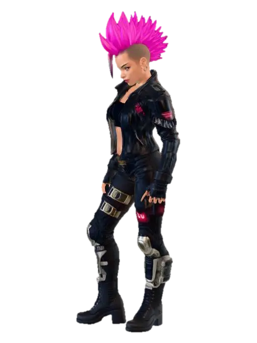 cyberpunk biker gang member, athletic female, bright magenta mohawk, facial… - Cybernetics 3D model, vytvořený pomocí AI