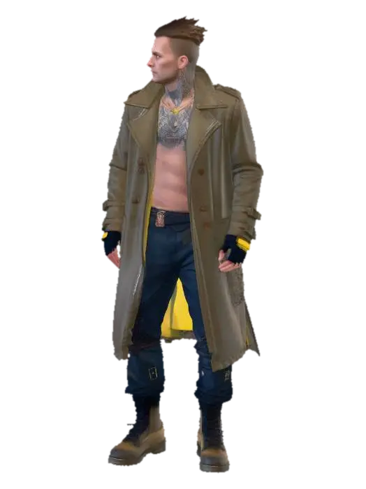 Modello 3D cyberpunk street drifter, rugged male, shaved sides haircut with glowing circuit…, generato dall’IA