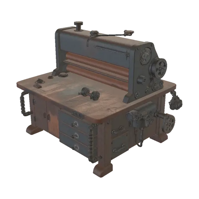 3D model for I would like to make a post-apocalyptic counterfeit press workbench for use in 7 days to die. The model needs to be supported by Unity3D.