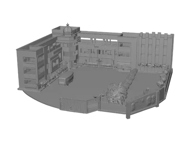 3D model for School Campus with a Yellow Bus