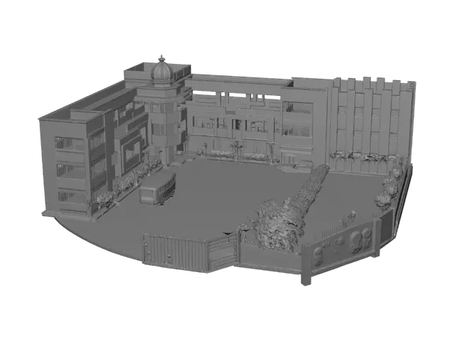 3D model for School Campus with a Yellow Bus