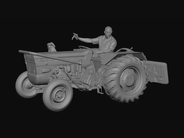 3D model for Sunlit Orange Tractor in a Green Garden