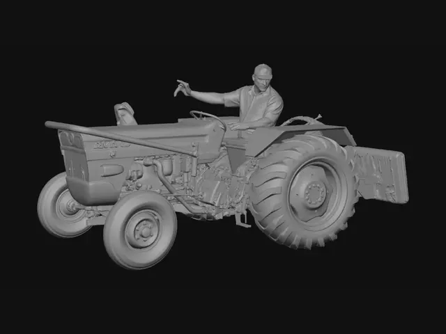 3D model for Sunlit Orange Tractor in a Green Garden