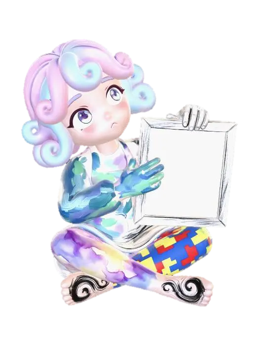 A cute girl, a creative, looking deep in thought as she tries to imagine the… - Creativity 3D model, vytvořený pomocí AI