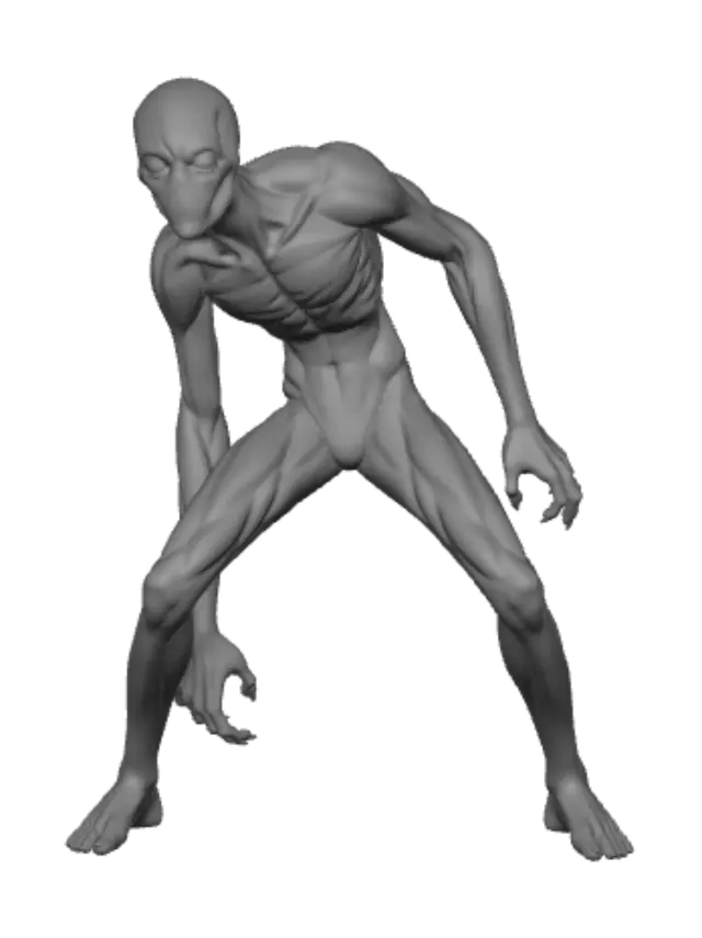 3D model for D&D doppelganger 3d render, 28mm heroic scale warhammer-like, dynamic pose, no cape, no clothes