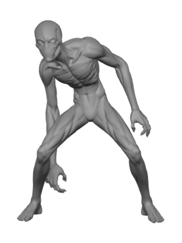 3D model for D&D doppelganger 3d render, 28mm heroic scale warhammer-like, dynamic pose, no cape, no clothes