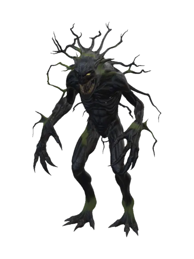 3D model for ik wil een super freaky creepy horror monster die inblend tussen bomen en er vies en eng uit ziet het moet gewoon angstaanjagend zijn