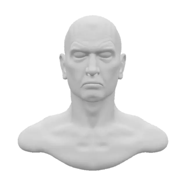 3D model for Ultra-realistic bust 3D man. 8K PBR textures, visible fabric grain, natural skin pores, lighting optimized for cinematic close-up rendering. close eyes. game ready. photogrammetry