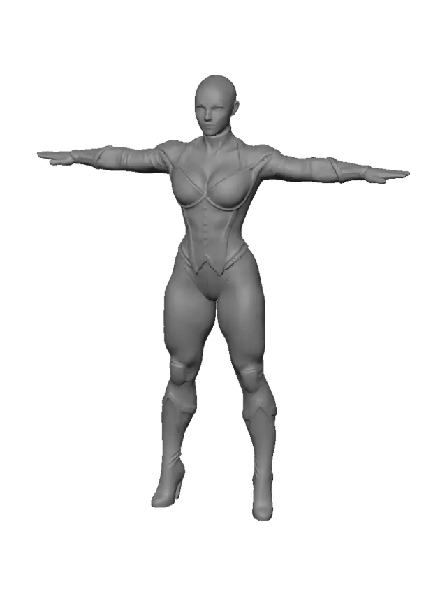 3D model for T-pose the upperbody. A-pose the lower body. give character bald/buzzcut hairstyle. Remove Glasses. Remove necklaces/jewelry & earrings.