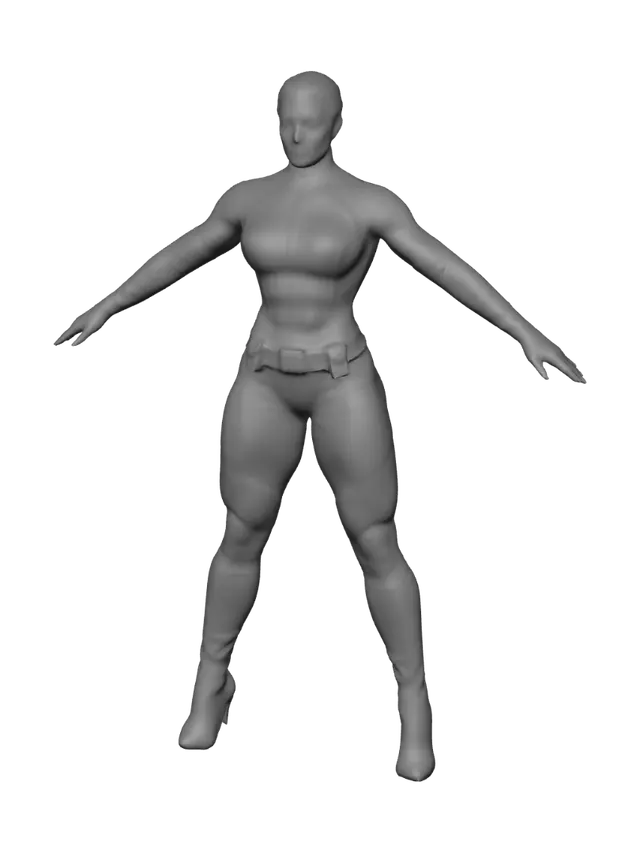3D model for T-pose the upperbody. A-pose the lower body. give character bald/buzzcut hairstyle. Remove Glasses. Remove necklaces/jewelry & earrings.
